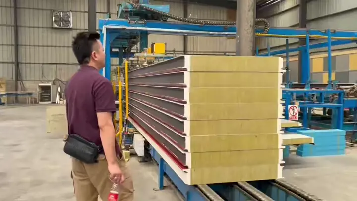 Sandwich panel warehouse installation — interior walk-through